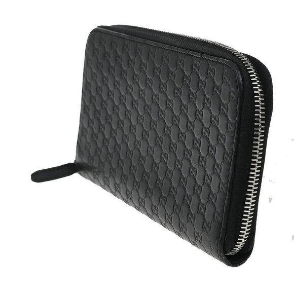 GUCCI Micro Guccissima GG Pattern Zip Around Long Wallet Leather Black - Picture 2 of 15
